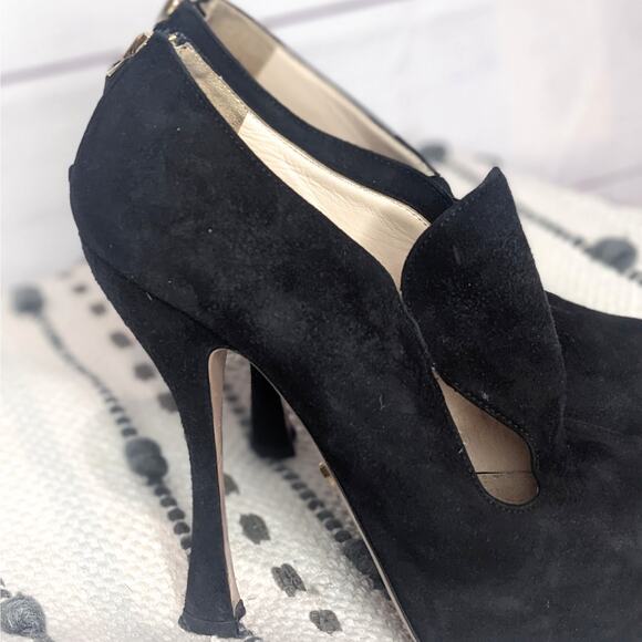 Prada Tear Drop Cut out Bootie High Heels Black Women's Size 37 1/2 / US 7.5 - Picture 3 of 10